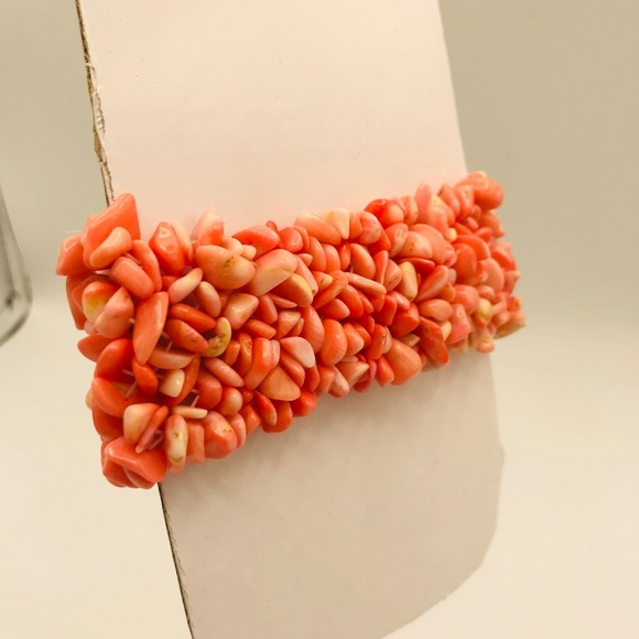 Faux Angelhair Coral Stretch Cuff Bracelet - Picture 4 of 9